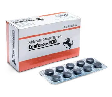 Cenforce 200 mg tablete (sildenafil citrat) – pakiranje i blister s tabletama, prikaz iz kuta na bijeloj pozadini